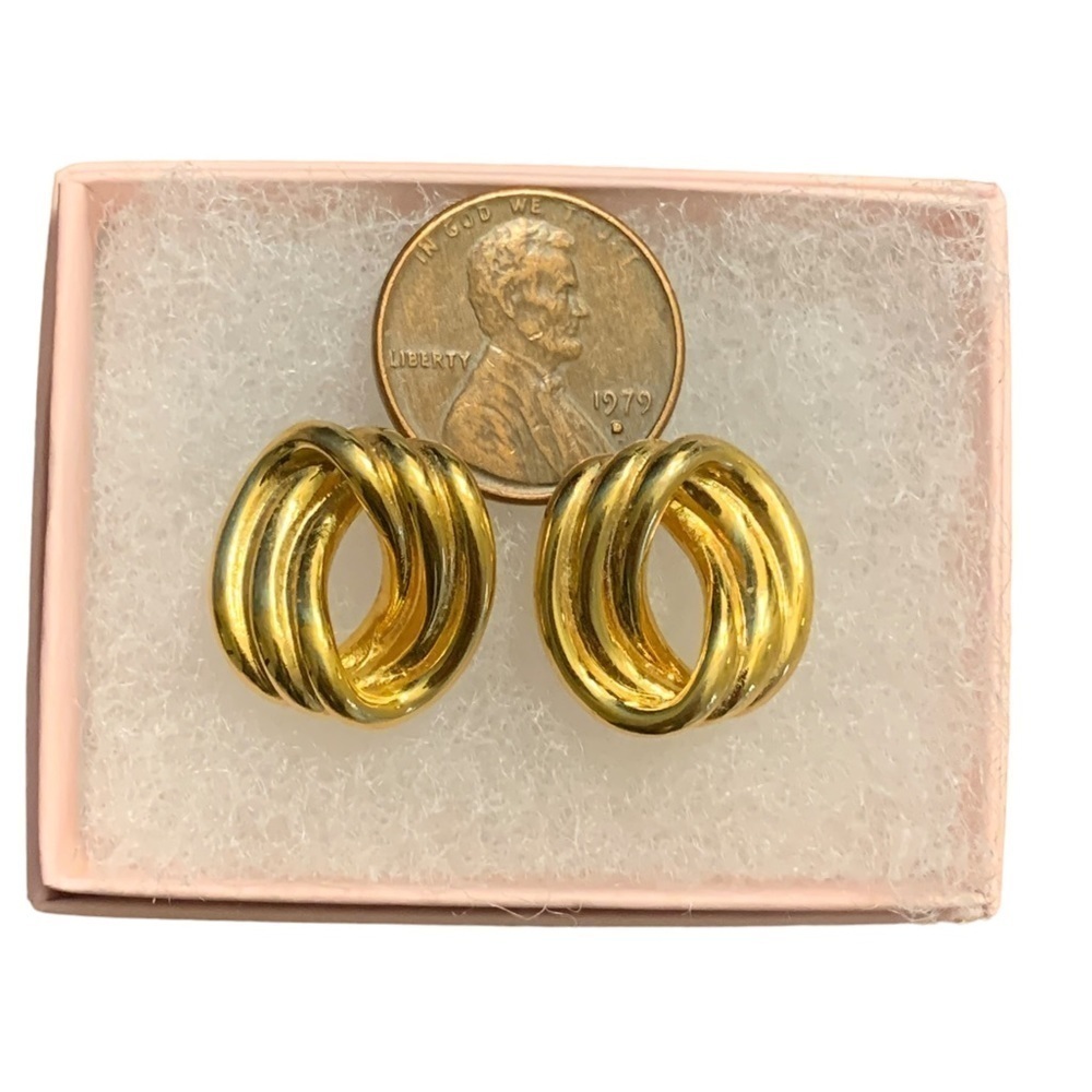 Monet Circular Earrings Gold Tone - Picture 3 of 3